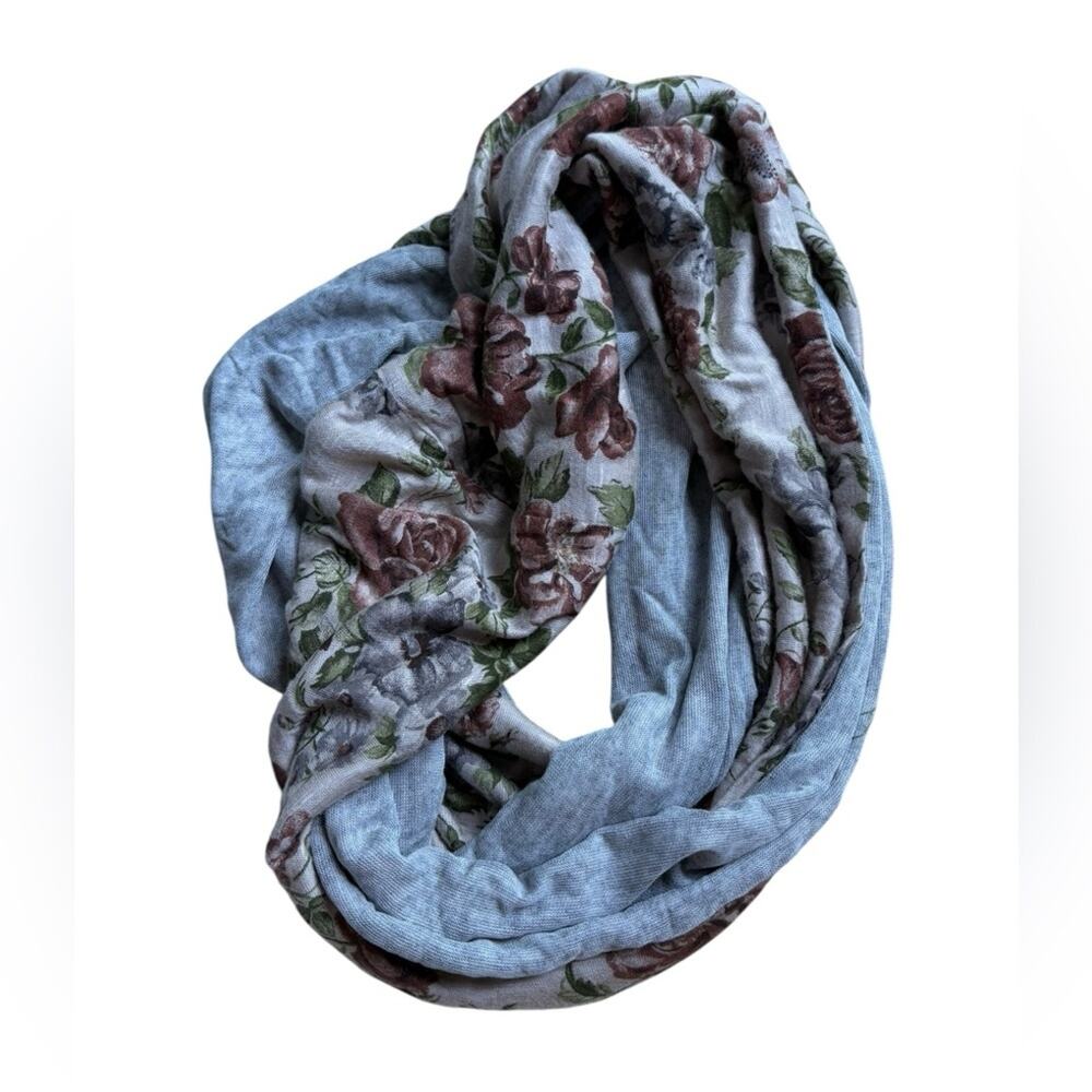 Heather Gray and Brown Floral Infinity Scarf Accessories